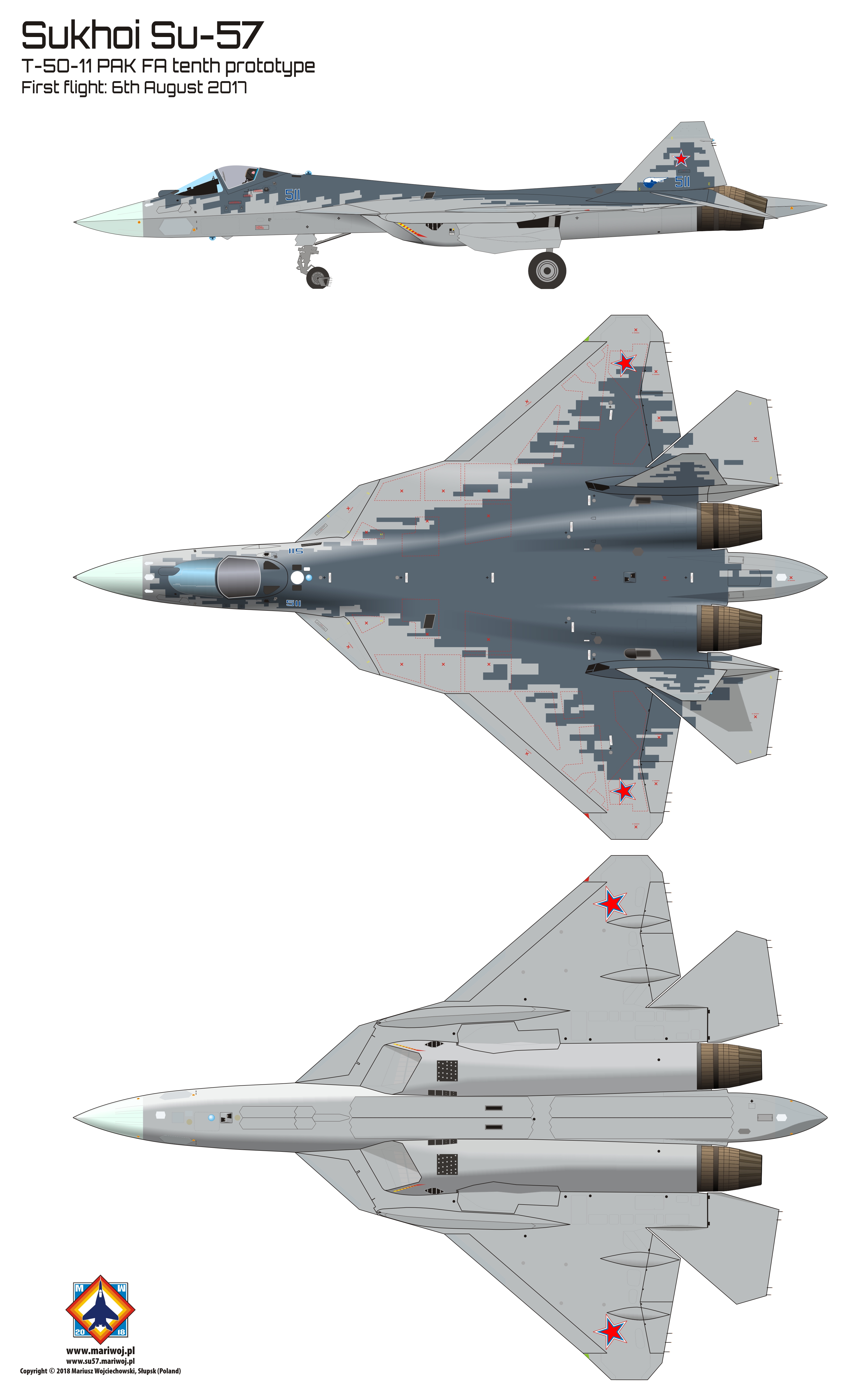 苏-57隐形战斗机三视图(图片来自bing)