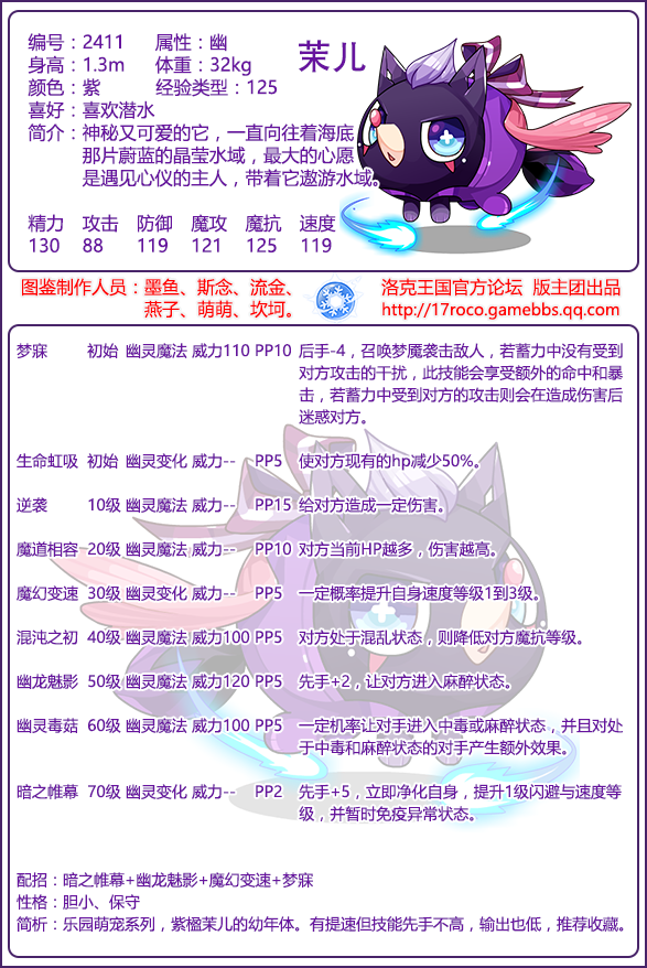 【洛克王国】第十二届天梯赛专属宠物紫楹茉儿爆料(幼体)