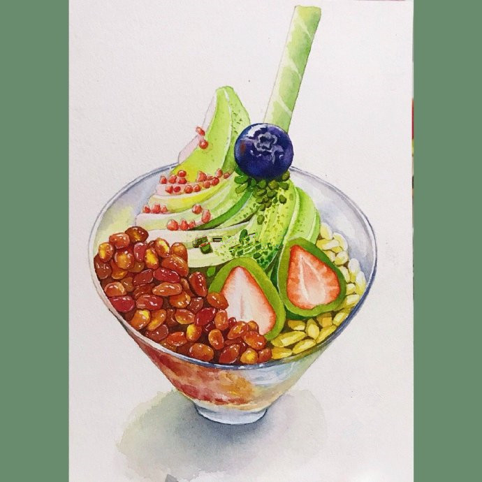 画点冰凉的甜品(水彩插画)