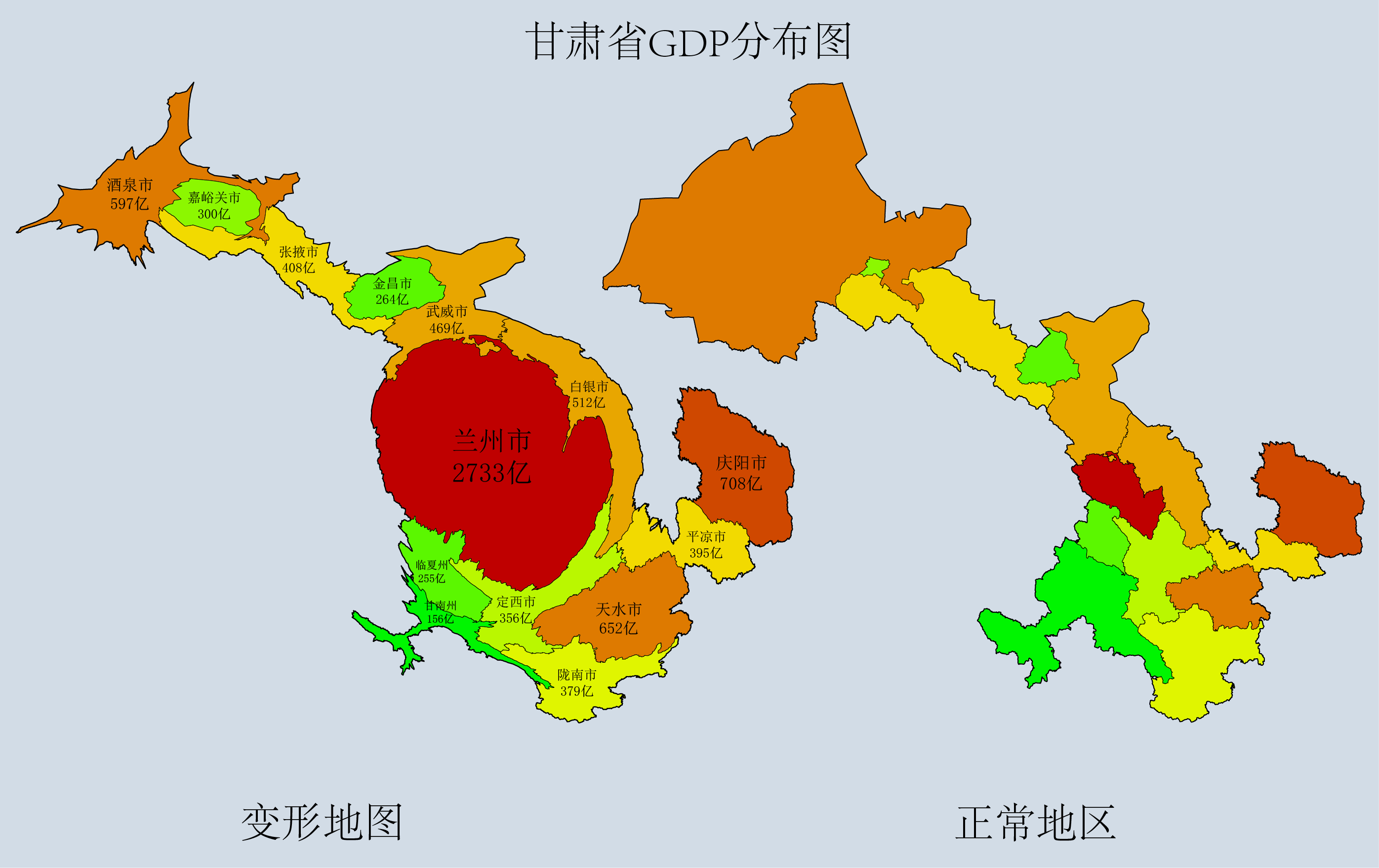 我国31省(区市)gdp版图,看看哪个省的 变形地图>变化幅度最大