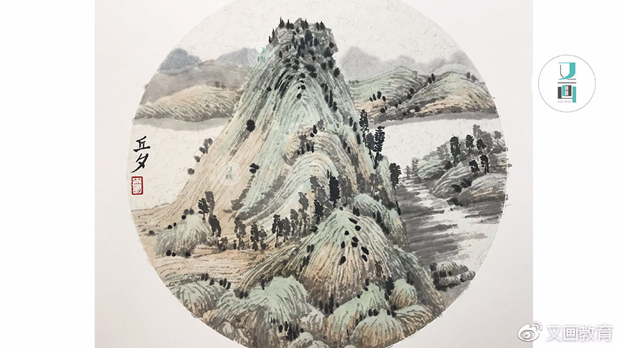 国画临摹淡彩山水