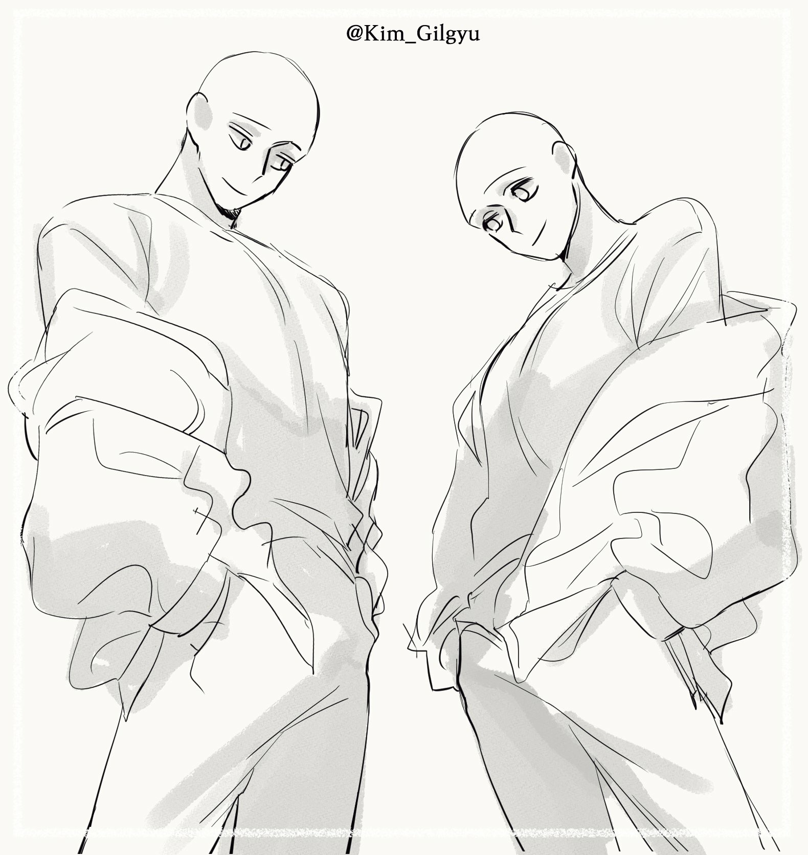 【板绘临摹】游乐园cp「两个男孩子只吃一个棉花糖?」——双人线稿