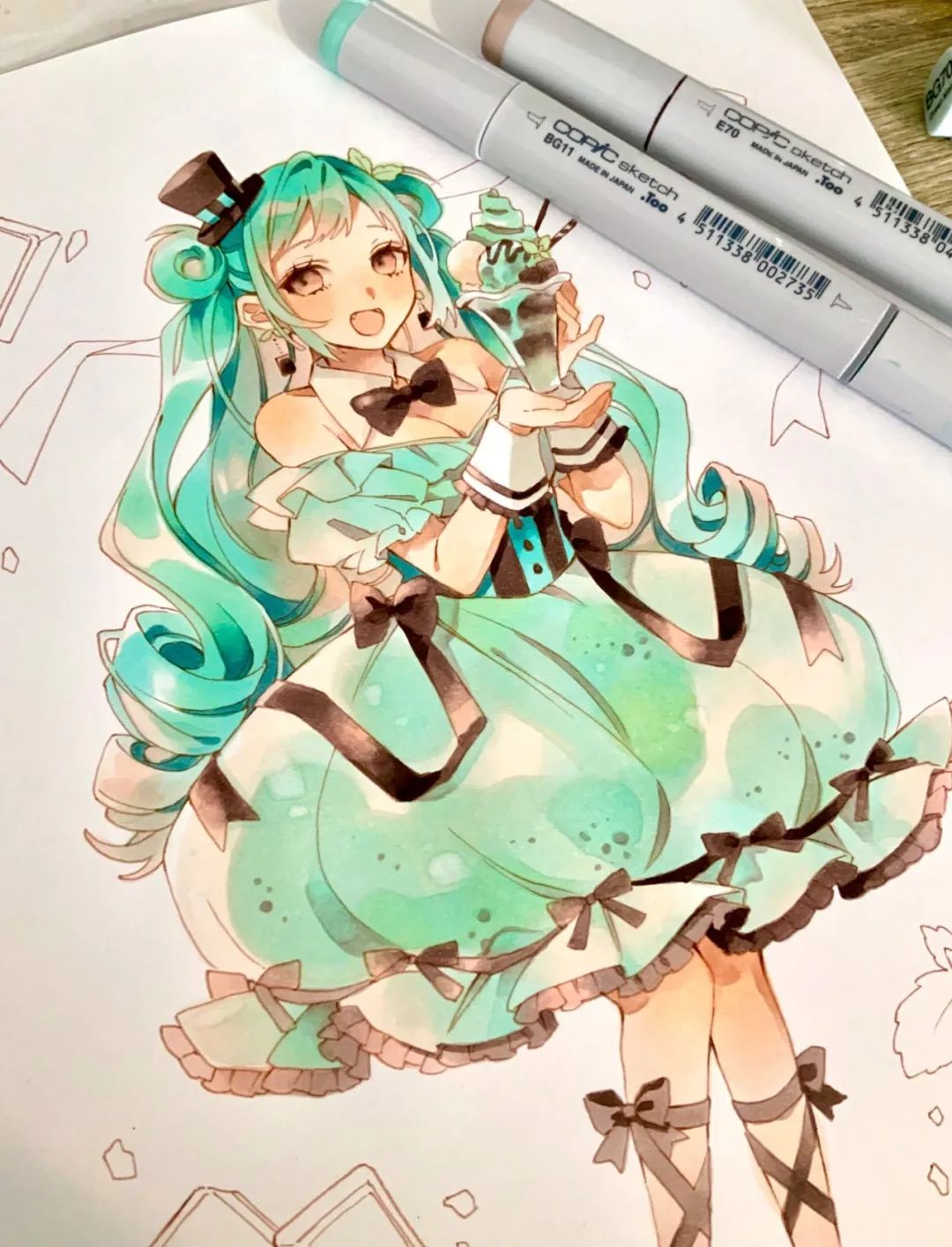 【马克笔插画】二次元超甜女孩手绘素材