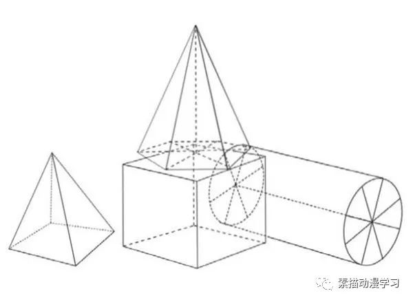 素描石膏组合:圆柱体、正方体、六棱锥、四棱锥绘画步骤