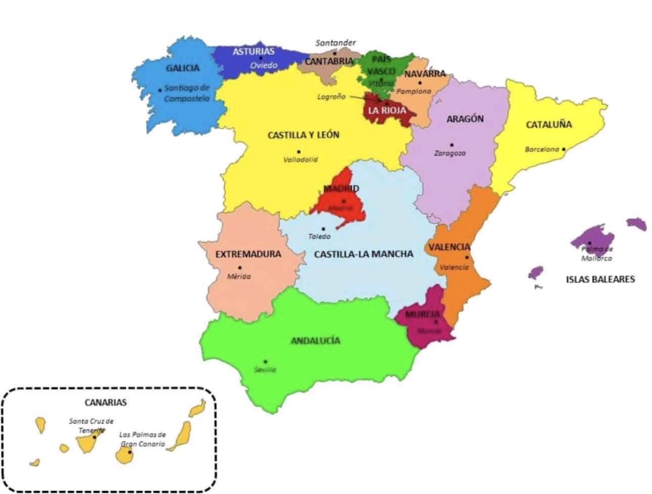 手绘西班牙行政区划图
