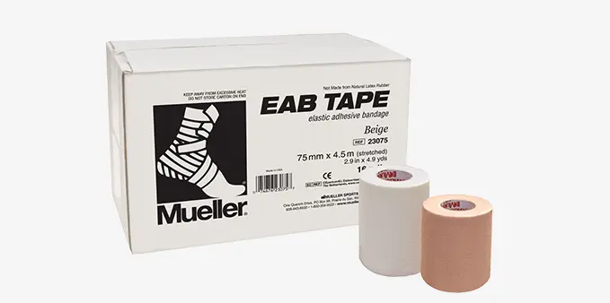 eab运动胶带是一款弹力粘性绷带，表面由100%高捻弹力棉制成，为无力或受伤