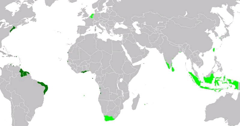 荷兰殖民帝国鼎盛时期势力范围示意