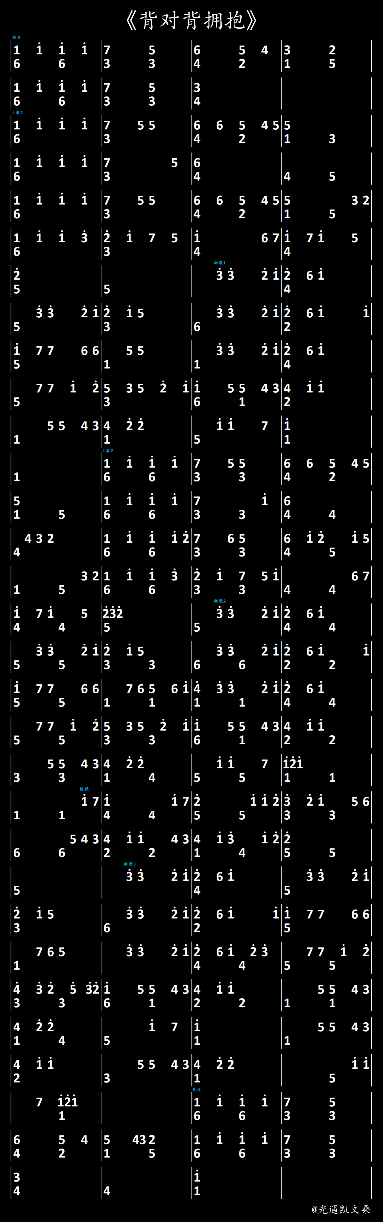 《背对背拥抱》光遇琴谱(3/2/1指)