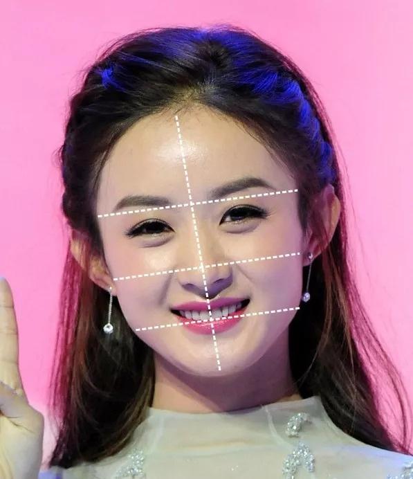 特点:圆脸下巴短,下颌曲线圆润,"十字交叉法"测出比例1:1.