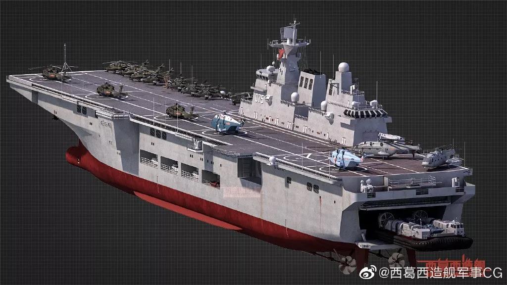 中国新型两栖攻击舰想象图 图源:西葛西造舰军事cg