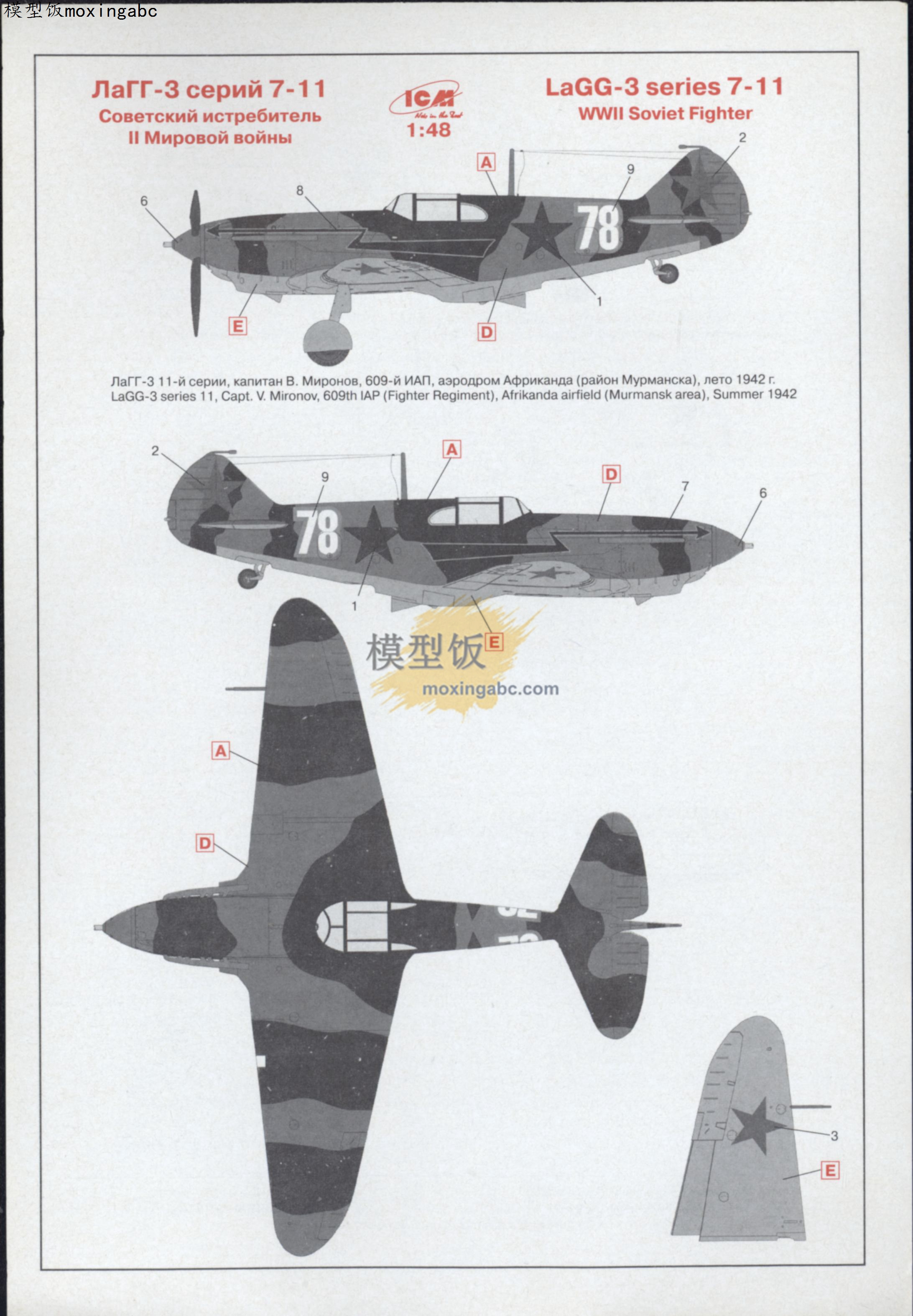 icm 48093 二战苏联拉格-3 7-11系战斗机 说明书