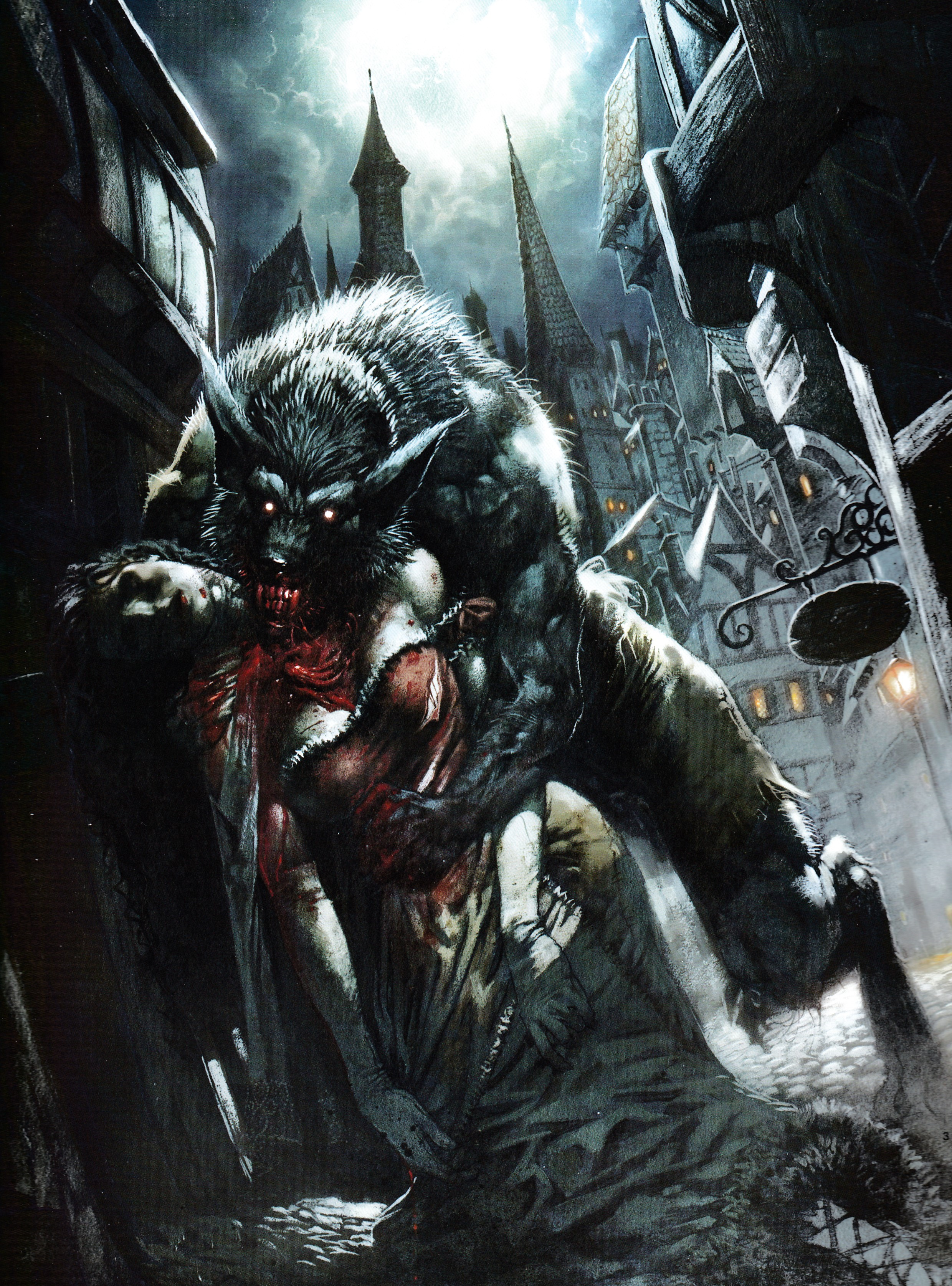 丙烯板画《老伦敦狼人》(1990),作者格雷格·斯特普尔斯