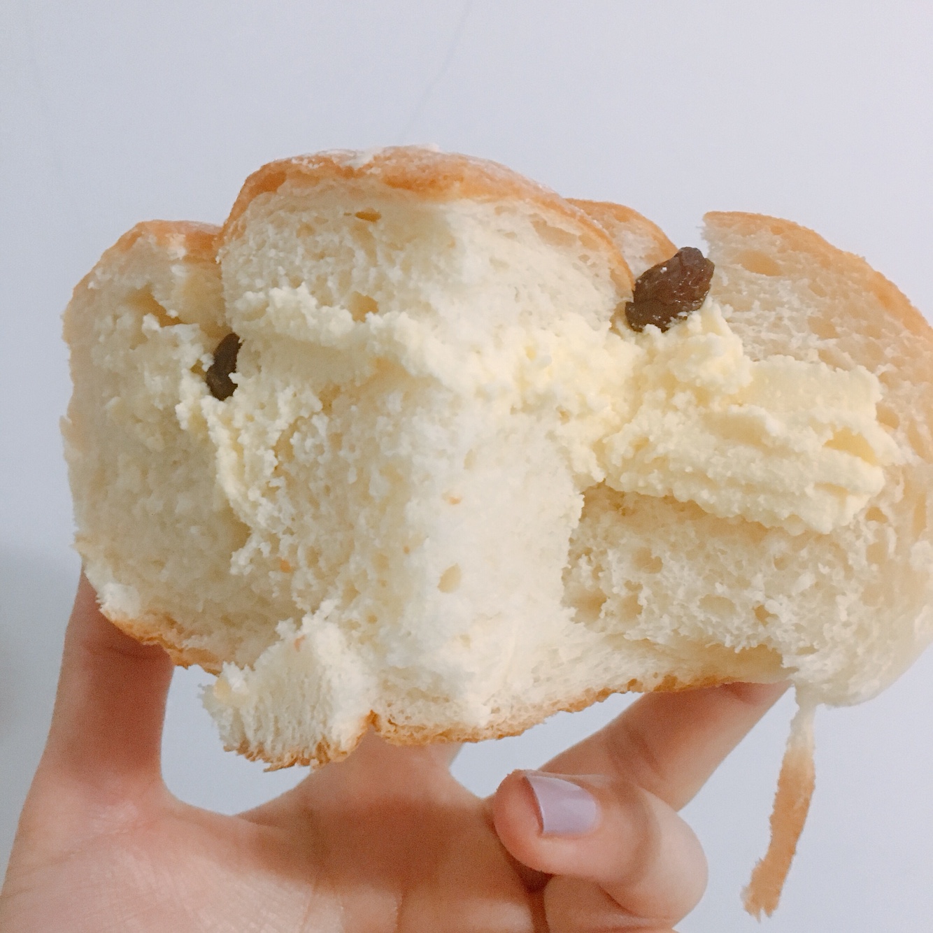 认真地吃面包仟吉布格森林奶霜包