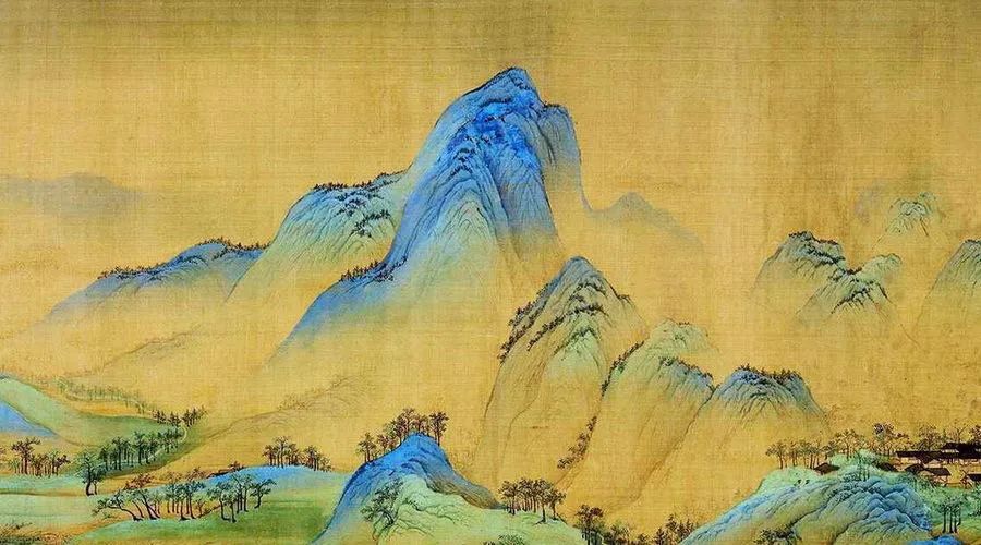 此画本无名,因乾隆在画上提诗"江山千里望无垠",故后世称为"千里江山