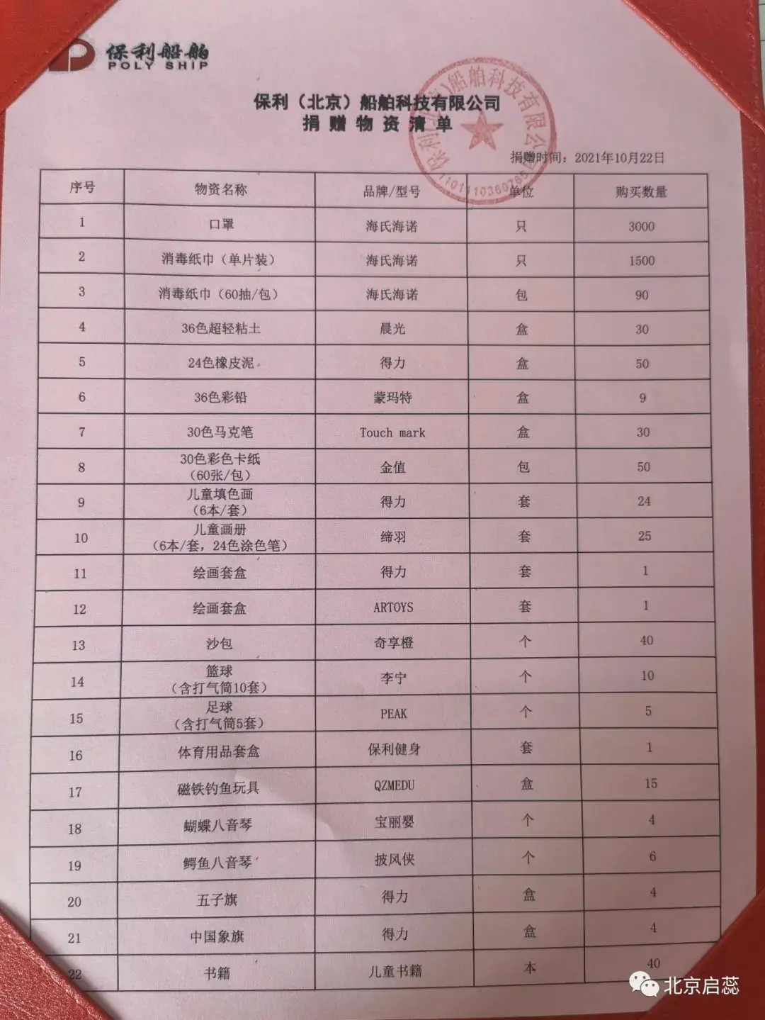 捐赠物品清单明细杨理事长为保利船舶公司颁发感恩证书在接下来的捐赠仪