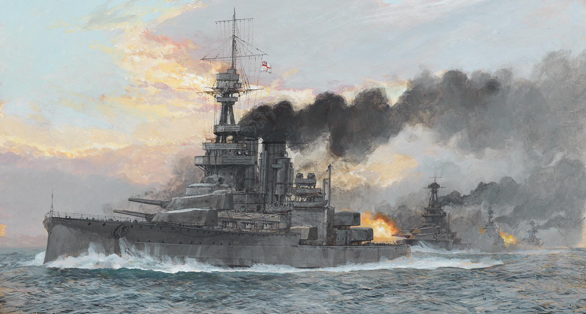 艺术绘画:在日德兰海战中的老乔治五世号战列舰,paul wright作解体中