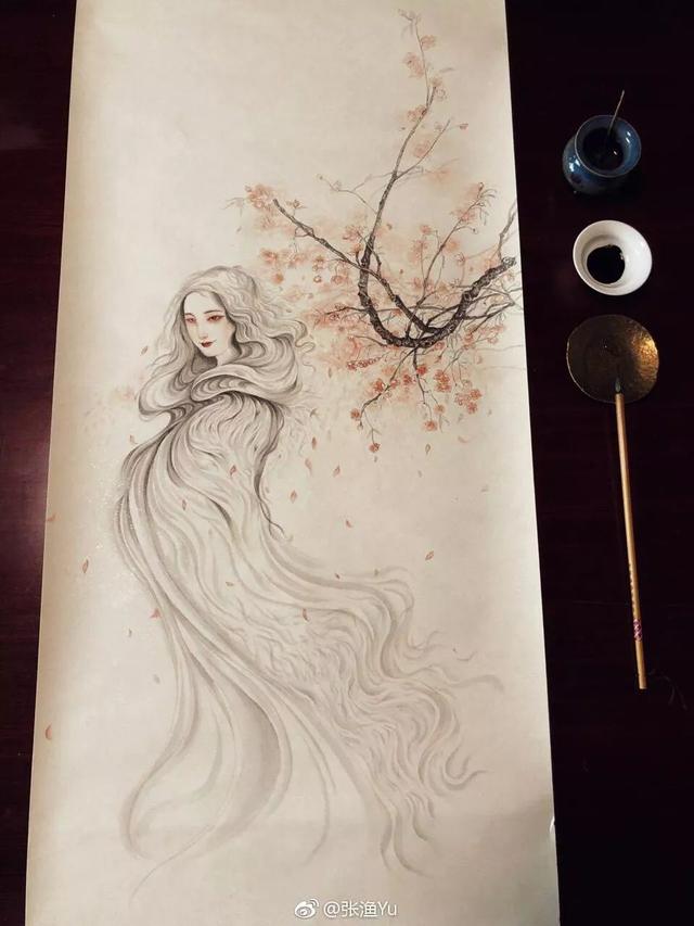 为电视剧《有匪》绘制的概念图,红衣枫叶,青竹碧刃,带着浓烈的江湖
