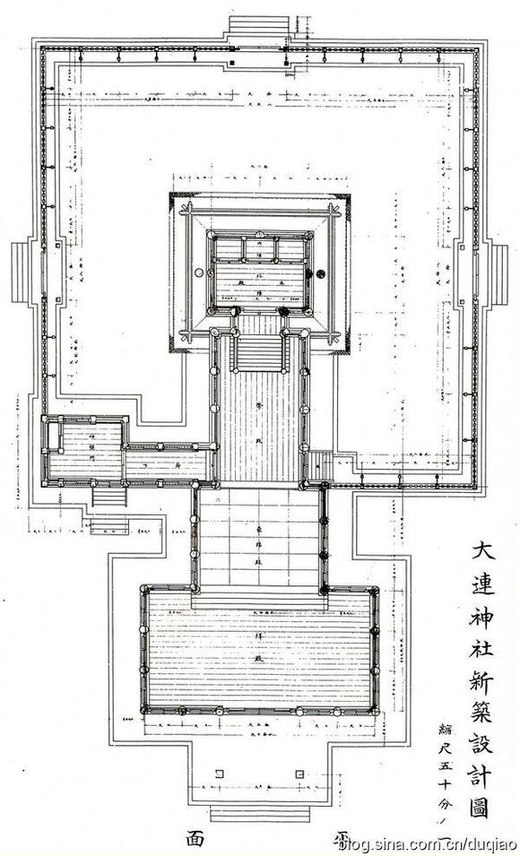 大连神社新筑设计图拝殿,畳拝殿,币殿,本殿,神馔所の平面図