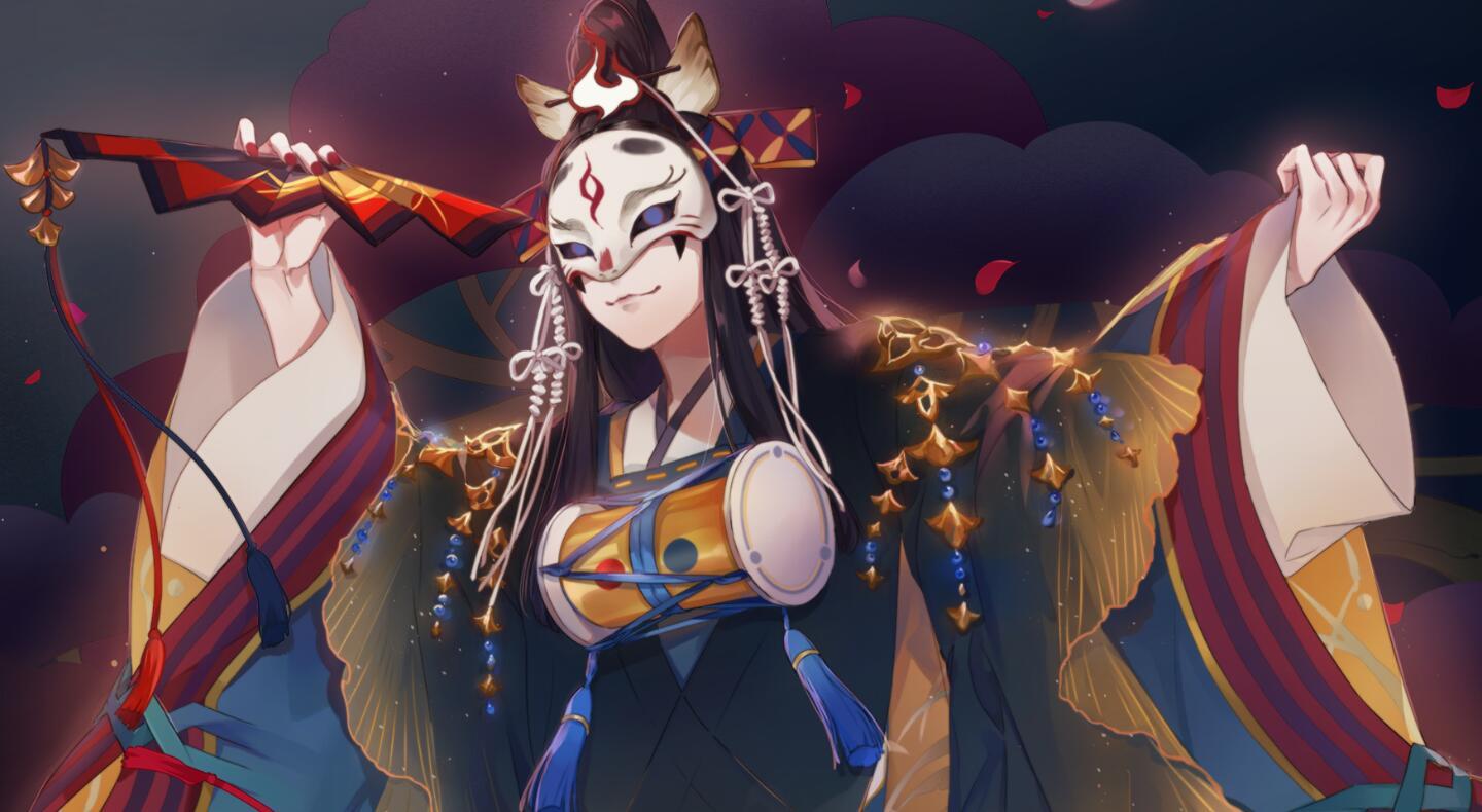 偶然邂逅巫女的玉藻前,和她结为夫妻,生下两个"半妖"羽衣和爱花,由于