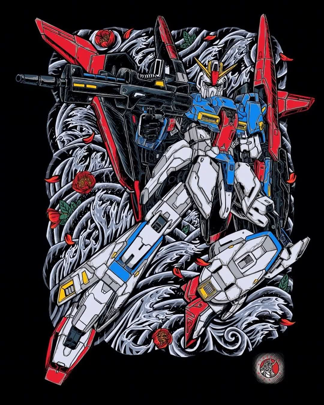高达浮世绘画风壁纸转自印尼画师stunning warrior大大的作品(侵权必