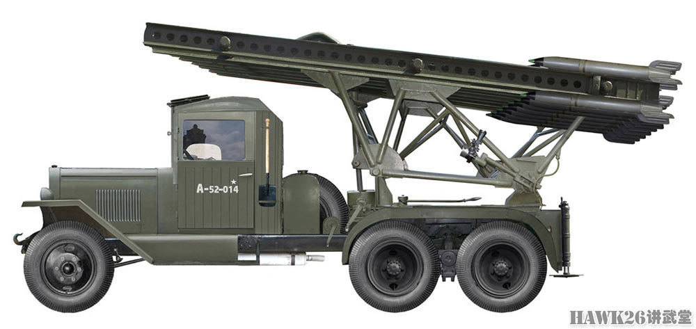 采用苏联吉斯-6(zis-6)卡车底盘的bm-13火箭炮.