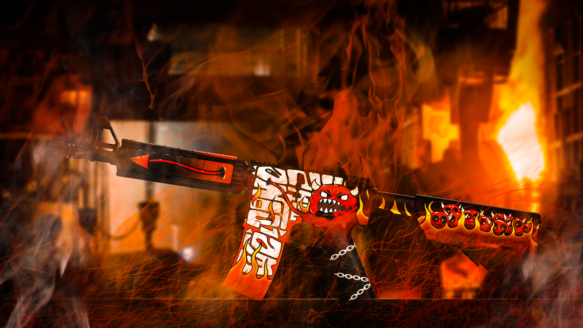 csgo皮肤鉴赏 m4a4 地狱烈焰