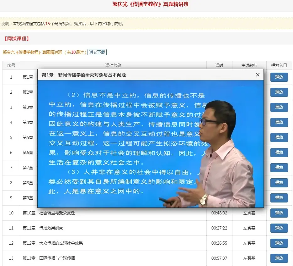 郭庆光传播学教程真题解析视频网课