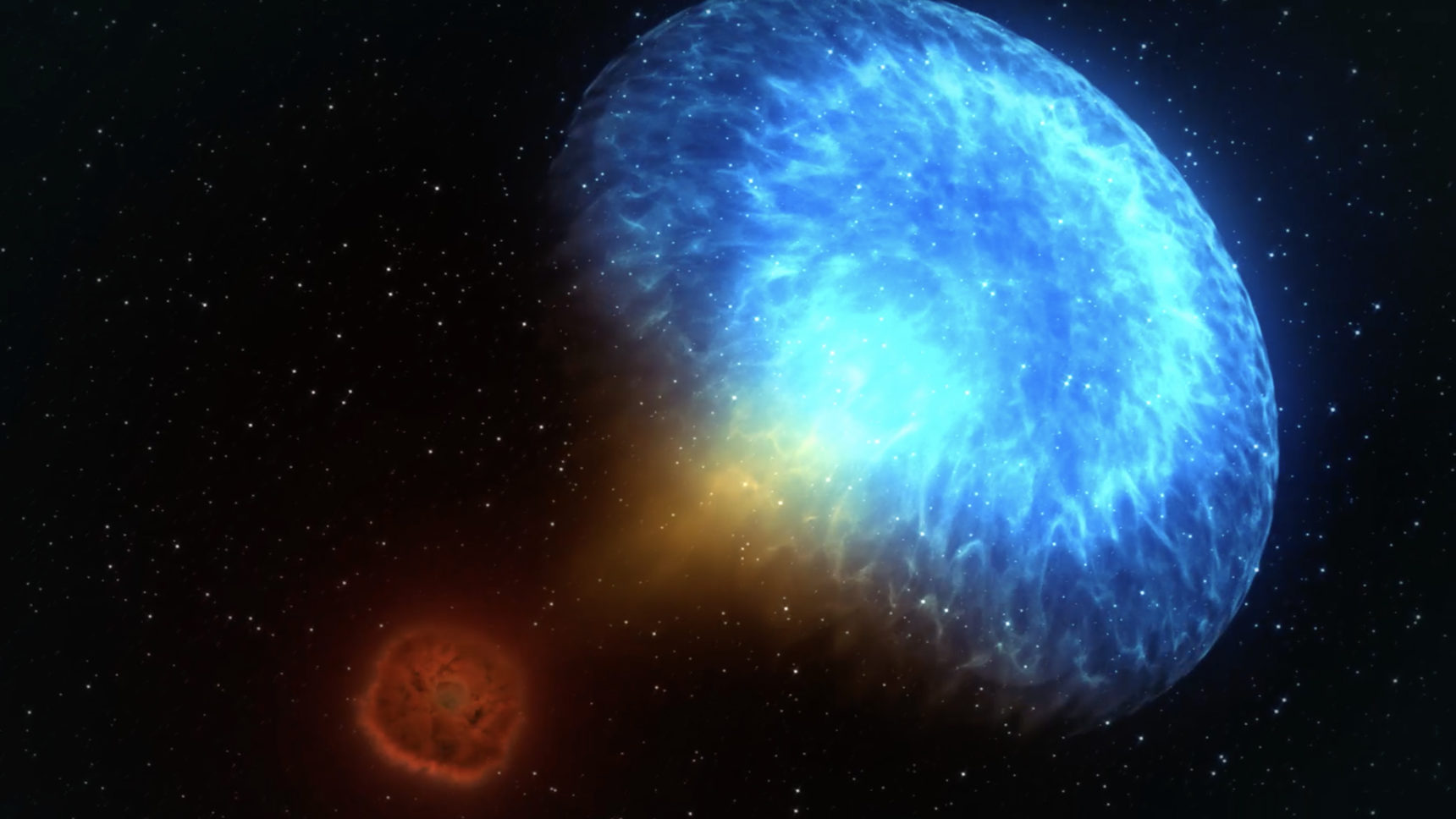 中子星是一颗巨大的超巨星的坍缩核心,总质量介于10到25个太阳质量