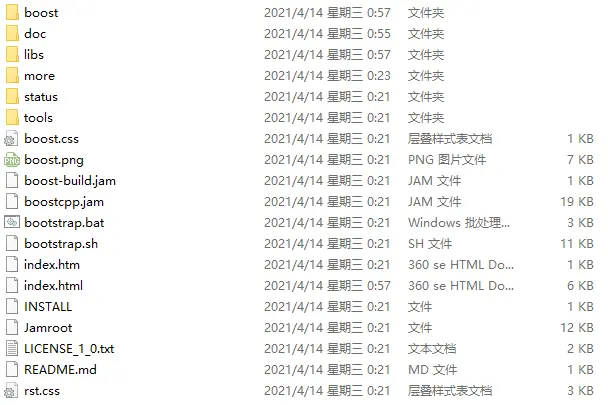 ）网址下载这个压缩包如图在d盘新建文件夹，将压缩包解压到此新建文件夹解压后的boost_1_76_0