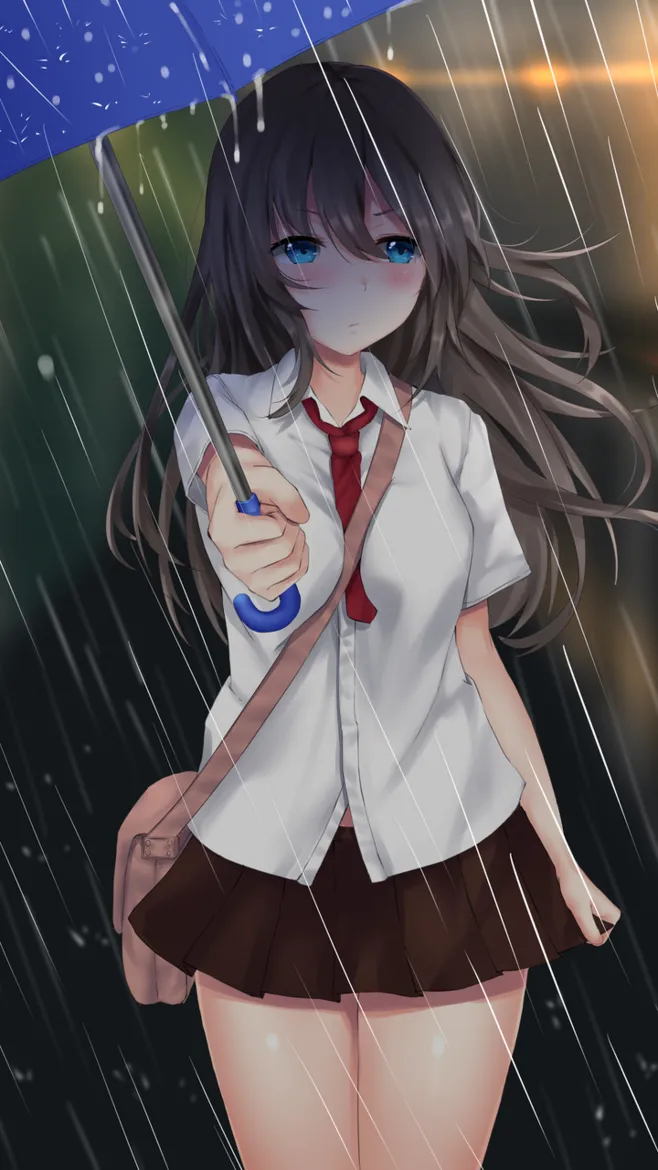 手机壁纸|二次元下雨专题第八期 雨中少女插画 by:b站