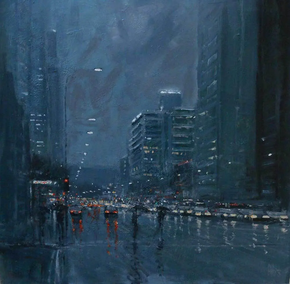 画家收藏馆|朦胧的城市墨尔本雨景 by澳大利亚画家:mike barr 2020年5