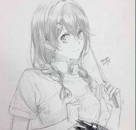 【画画素材资源库】一组干净的动漫少女线稿插画