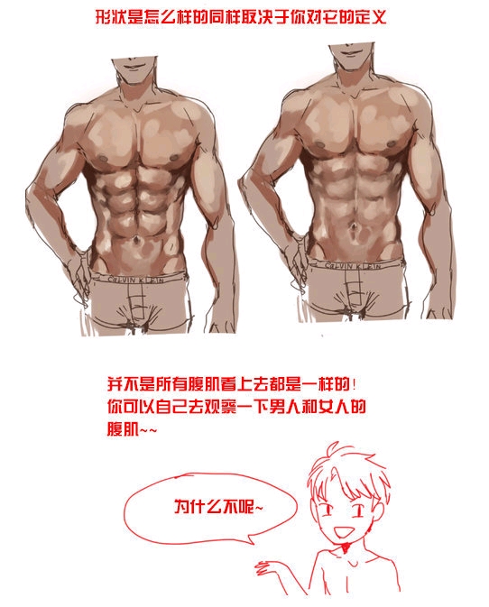 【绘画素材】男性腹肌的绘画方法,来吧来吧
