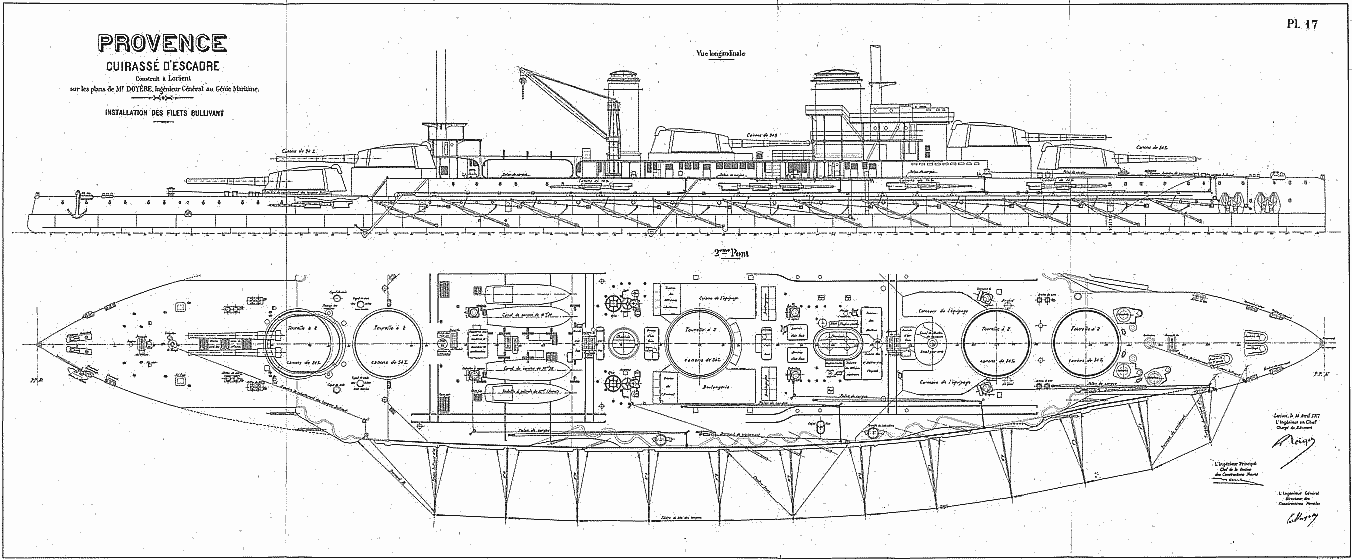 法国战舰普罗旺斯建造于1913年,这套图纸于2009年由法国国防部长公布