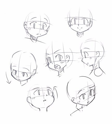 我们在确定好人体比例及姿势后,再丰富q版人物的面部五官比例.