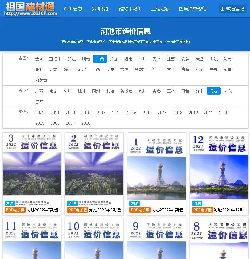 河池市造价信息电子版下载和广西河池市信息价期刊扫描件下载分享