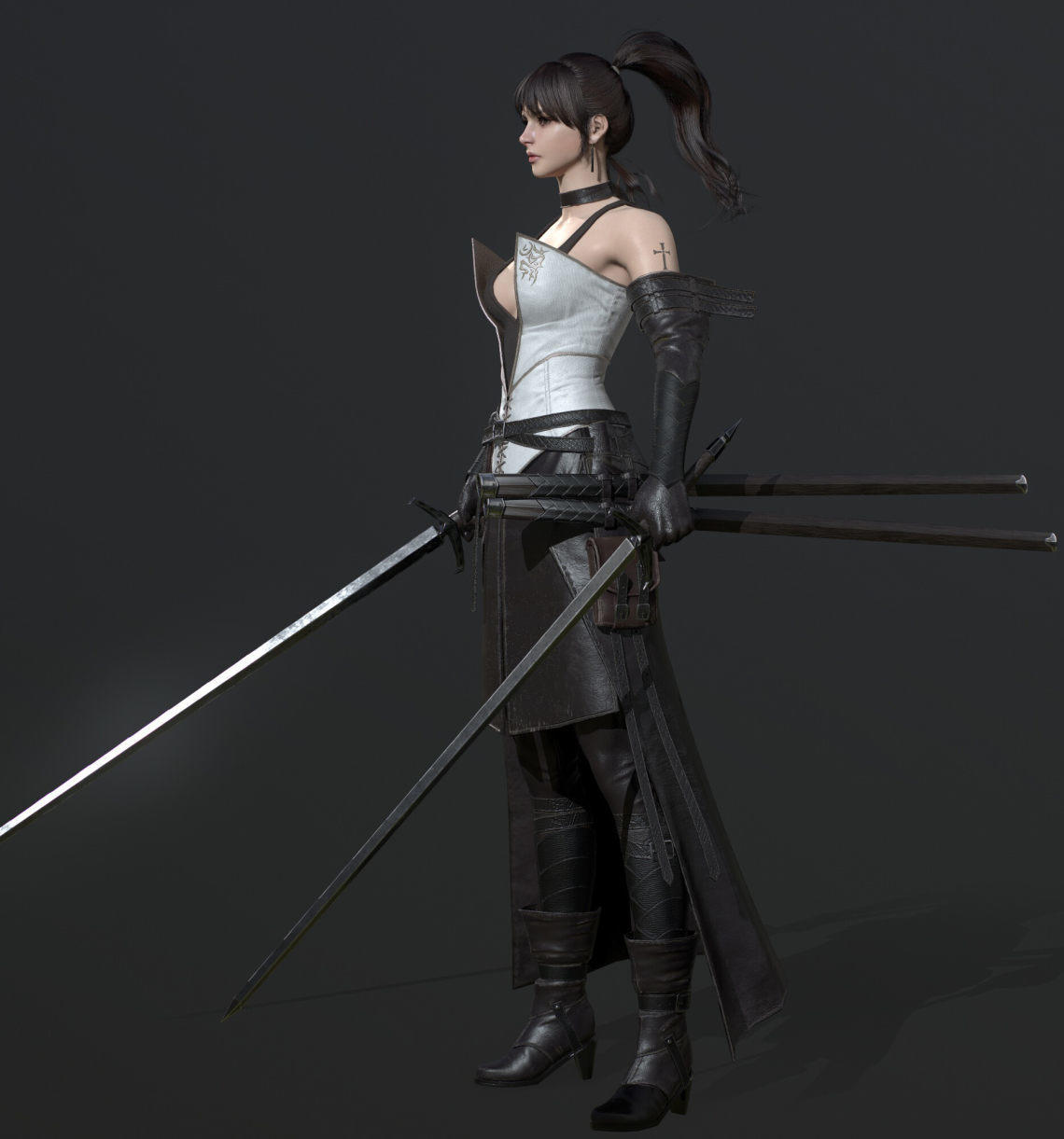3d模型欣赏:《sword girl》古风 女战士角色 次世代 zbrush雕刻