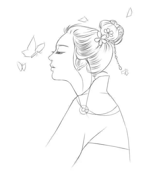 素描教程:侧颜古装美人,美得令人陶醉