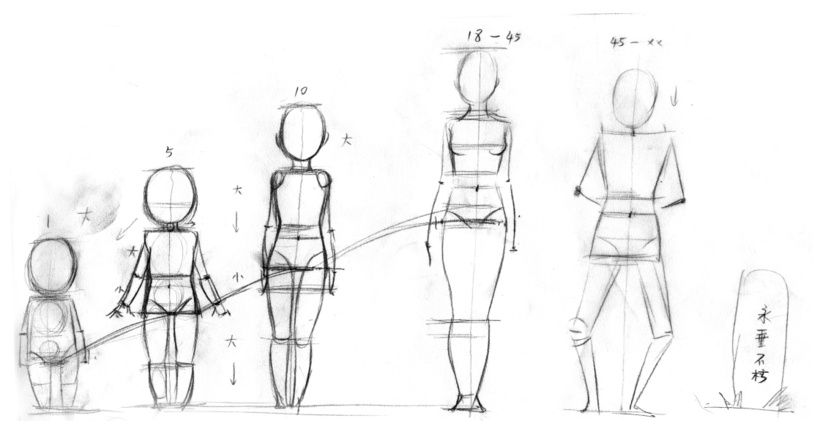年龄越小,人物的头部在身体中所占的比例就越大.