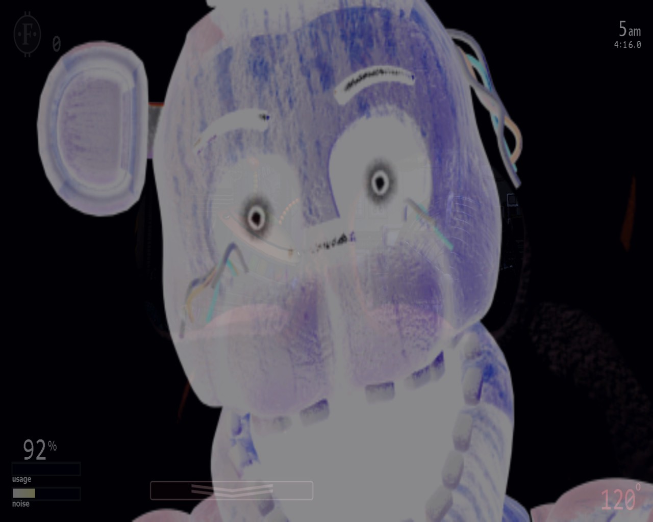 当玩具邦尼或玩具奇卡在保安室时只会看见他的脸,屏幕不会全黑
