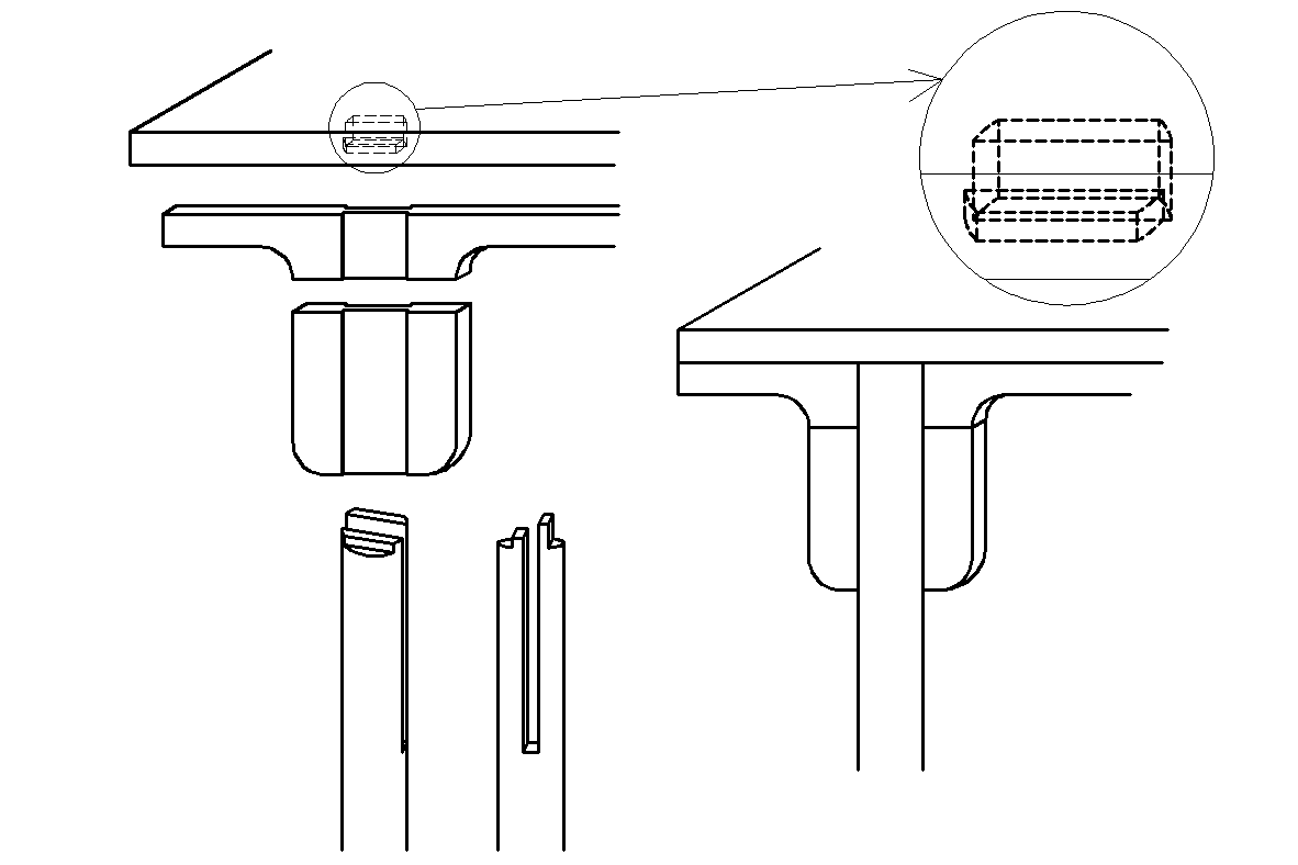 夹头榫  夹头榫是制作案类家具常用的榫卯结构,常用于条案,条桌的