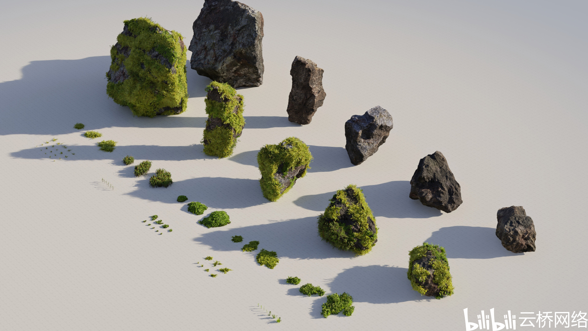 动画 动画技术 场景设计苔藓石头小草三维模型 格式:fbx blender obj