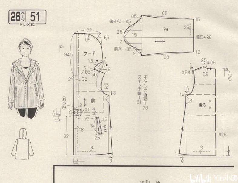 【6款女式连帽外套裁剪图】服装纸样打版图纸