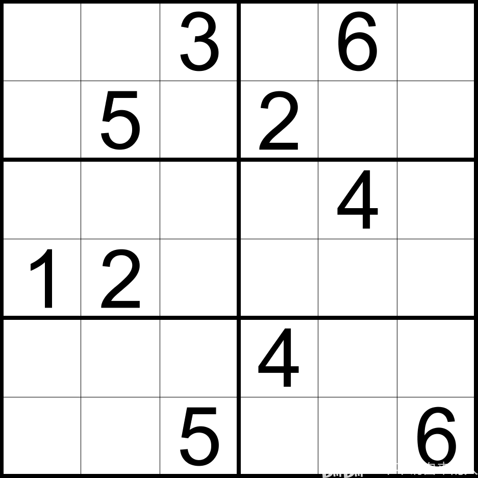 第3-6题:六宫标准数独:将数字1-6填入空格内,使每行, 每列及每宫内