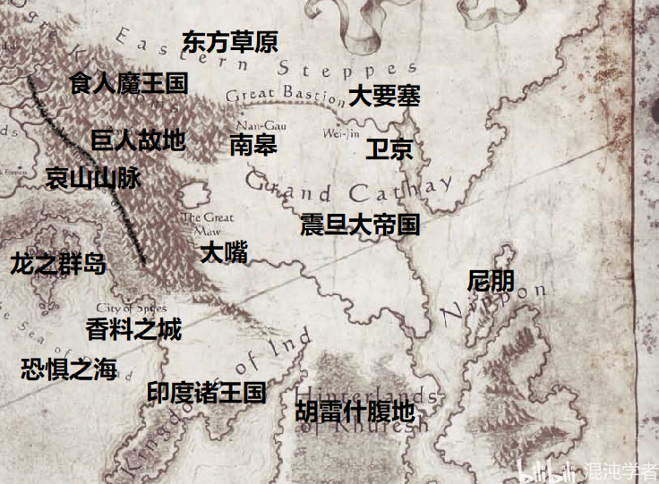 中古战锤中亚,东亚,南亚,东南亚地图;黑字是我加的