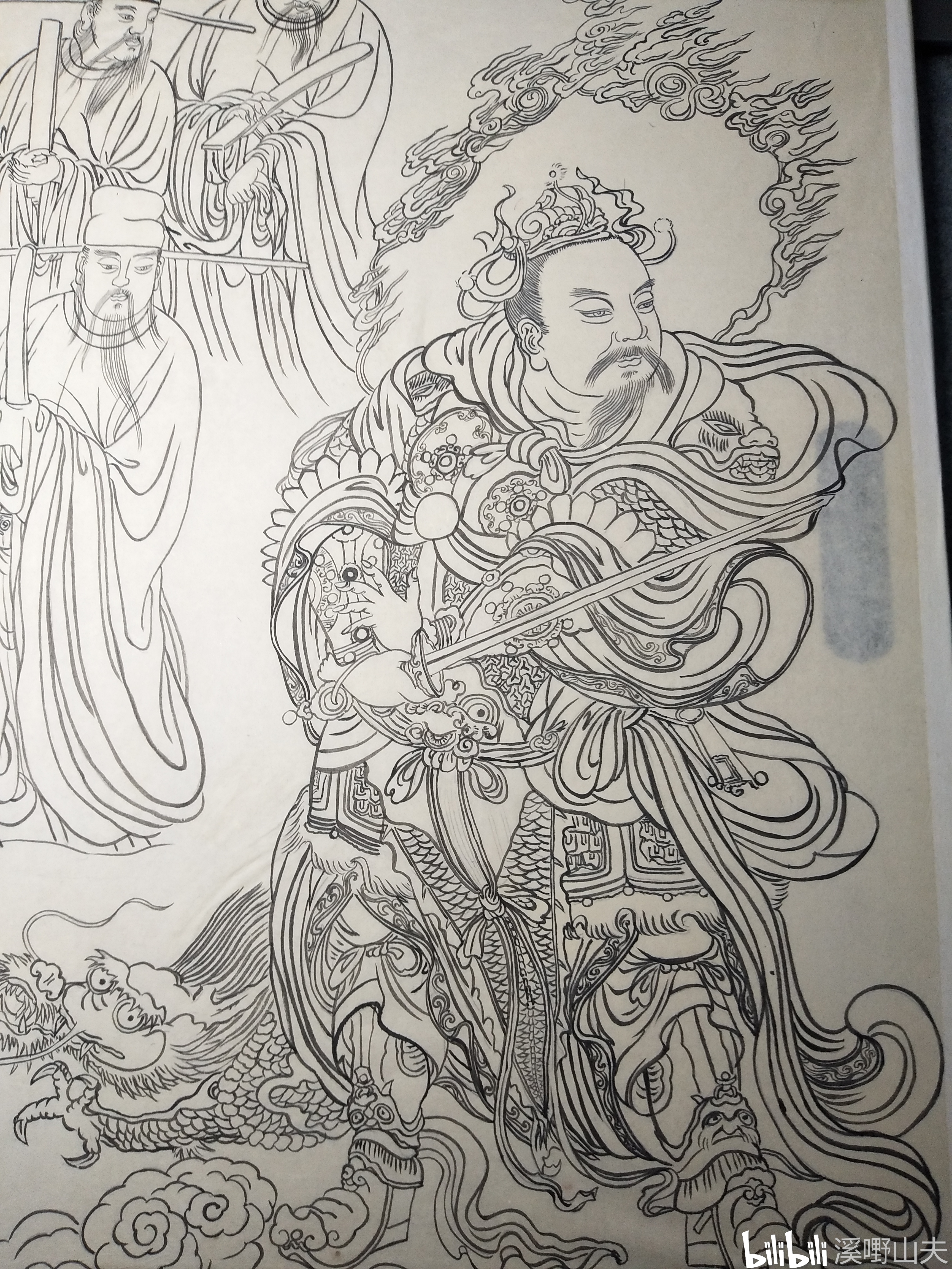 【岩彩】青龙星君临摹示范分步