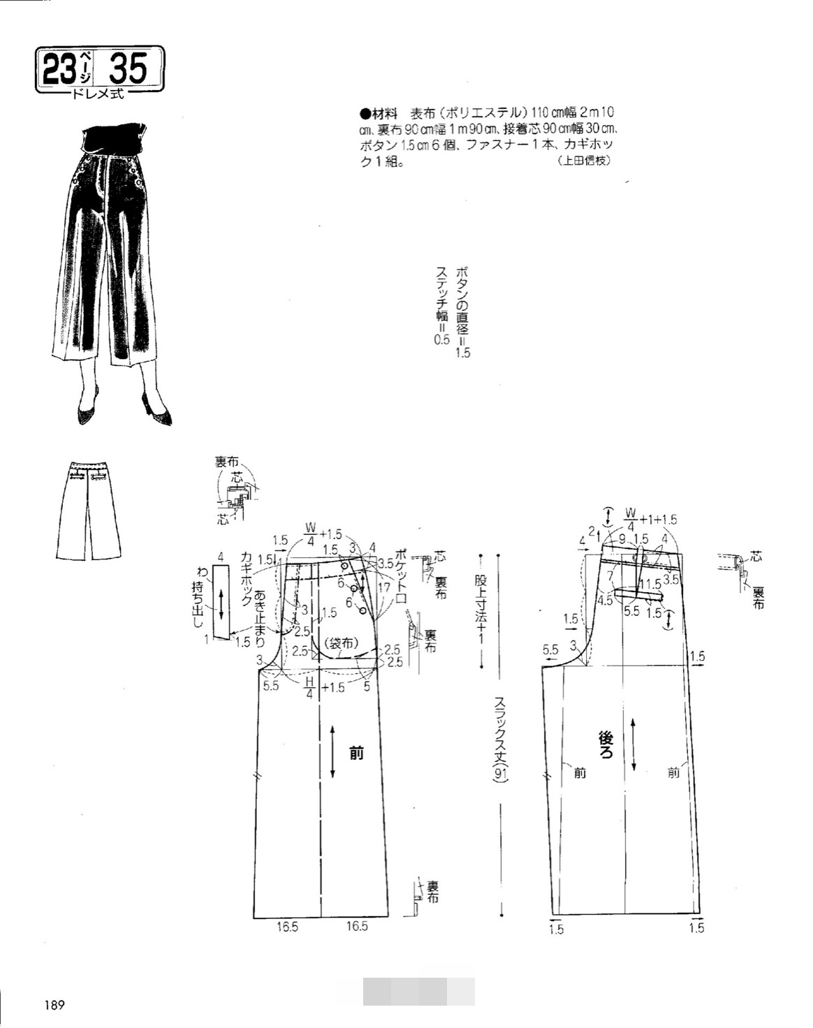 6款女阔腿裤裁剪图服装打版图纸