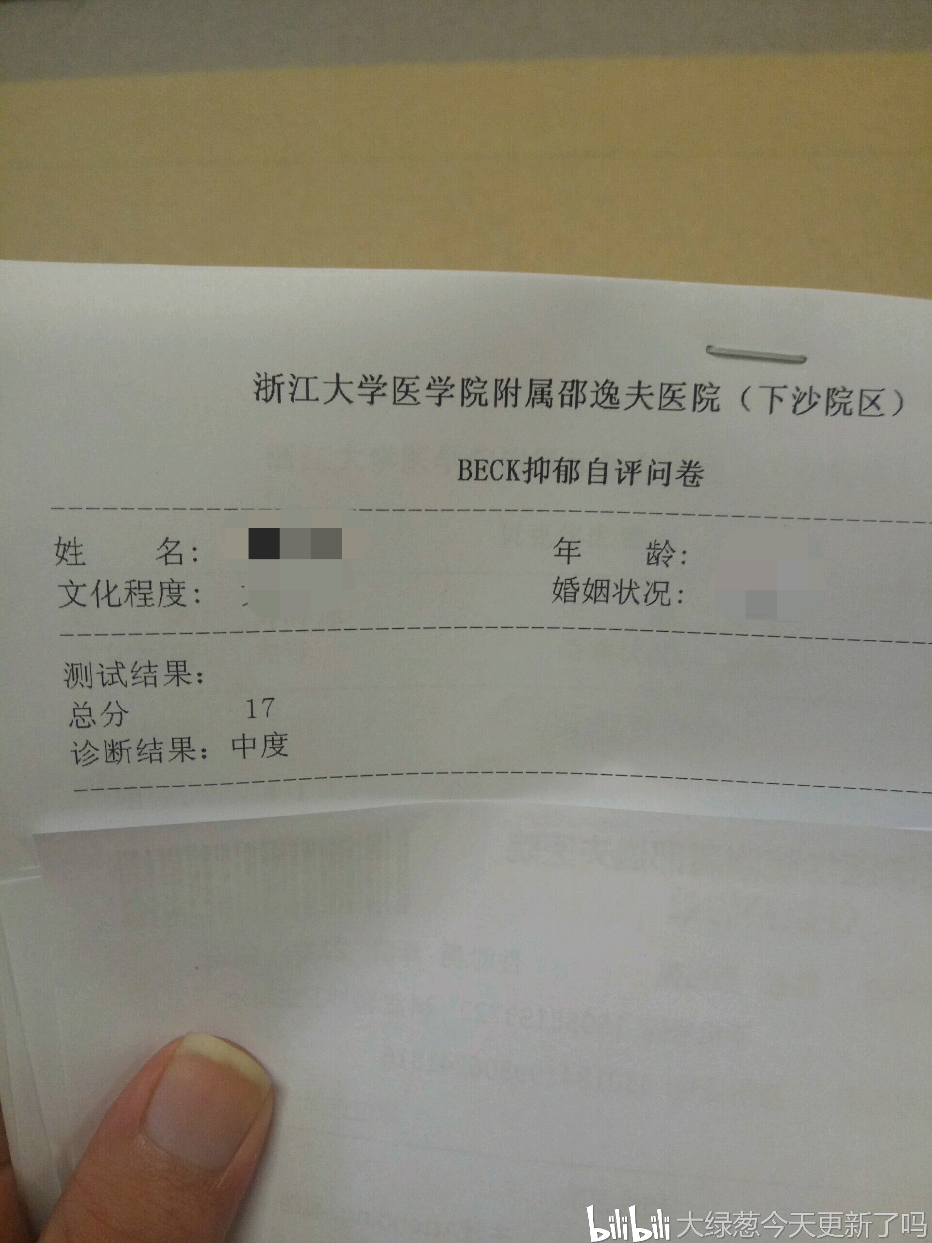 测评结果是重度抑郁症