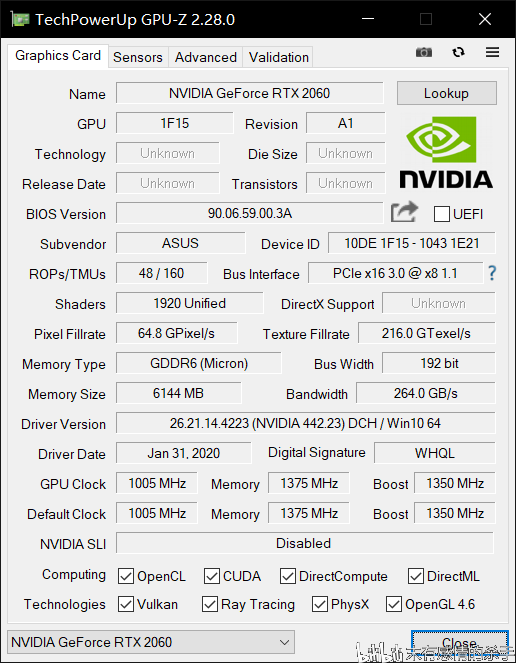rtx2060 gpuz,影驰rtx20606g 华硕天选 rtx2060 gpuz图片