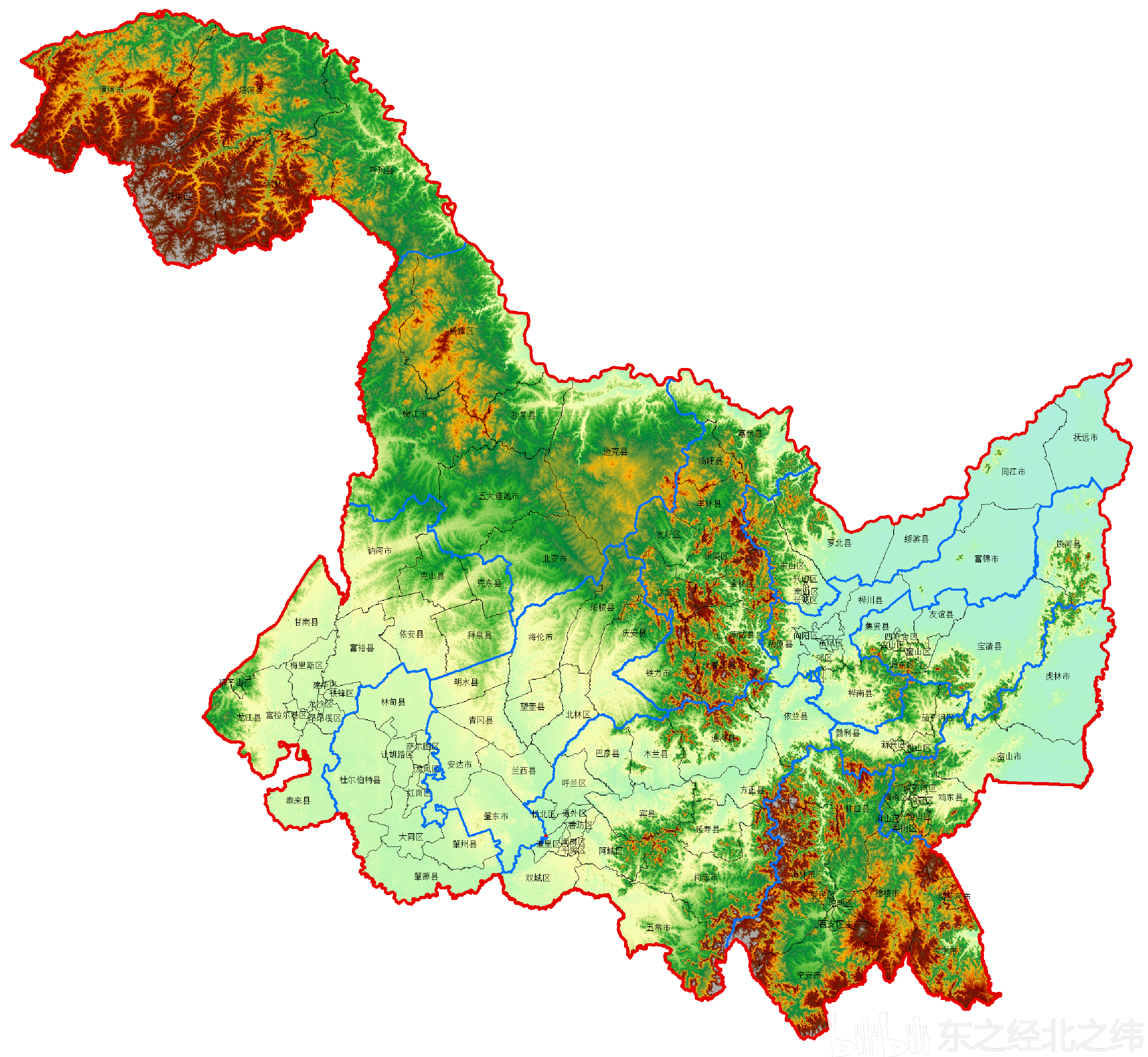 东北三省地形图分享